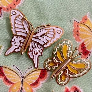 Vintage Gold and White Butterfly Brooch Set